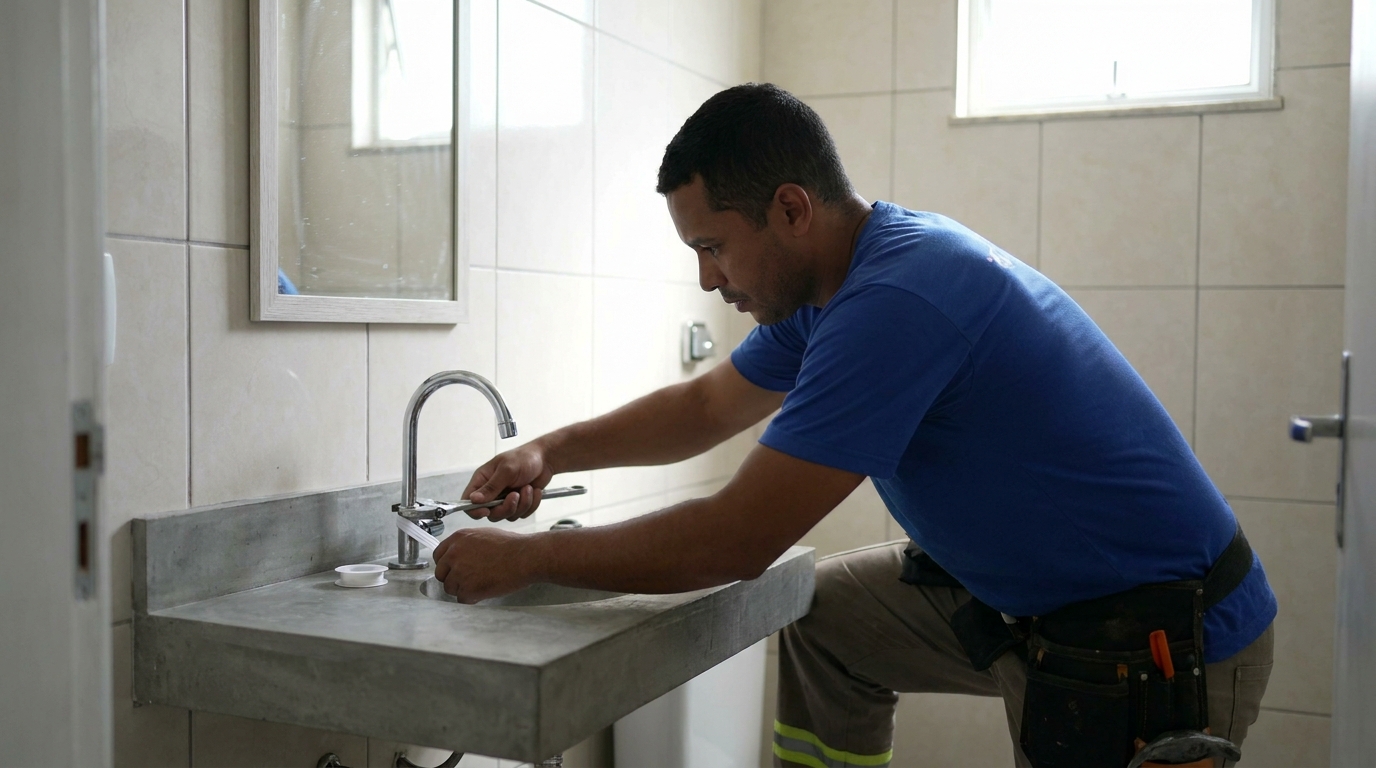 Encanador instalando torneira em Macapá‑AP